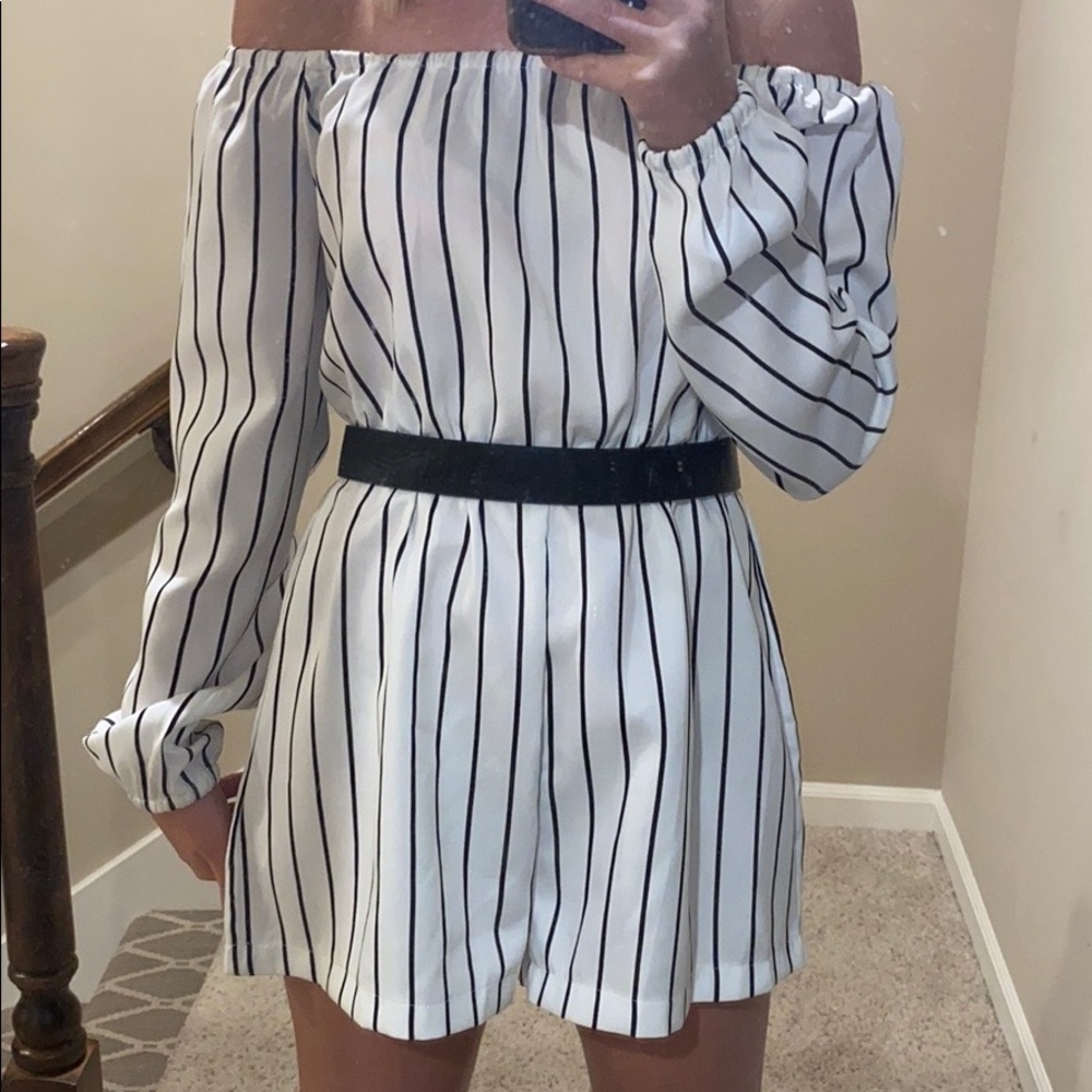 Black and white striped romper